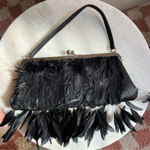 Dolce & Gabbana Fashion Week Runway Black Feather Silk Evening Bag